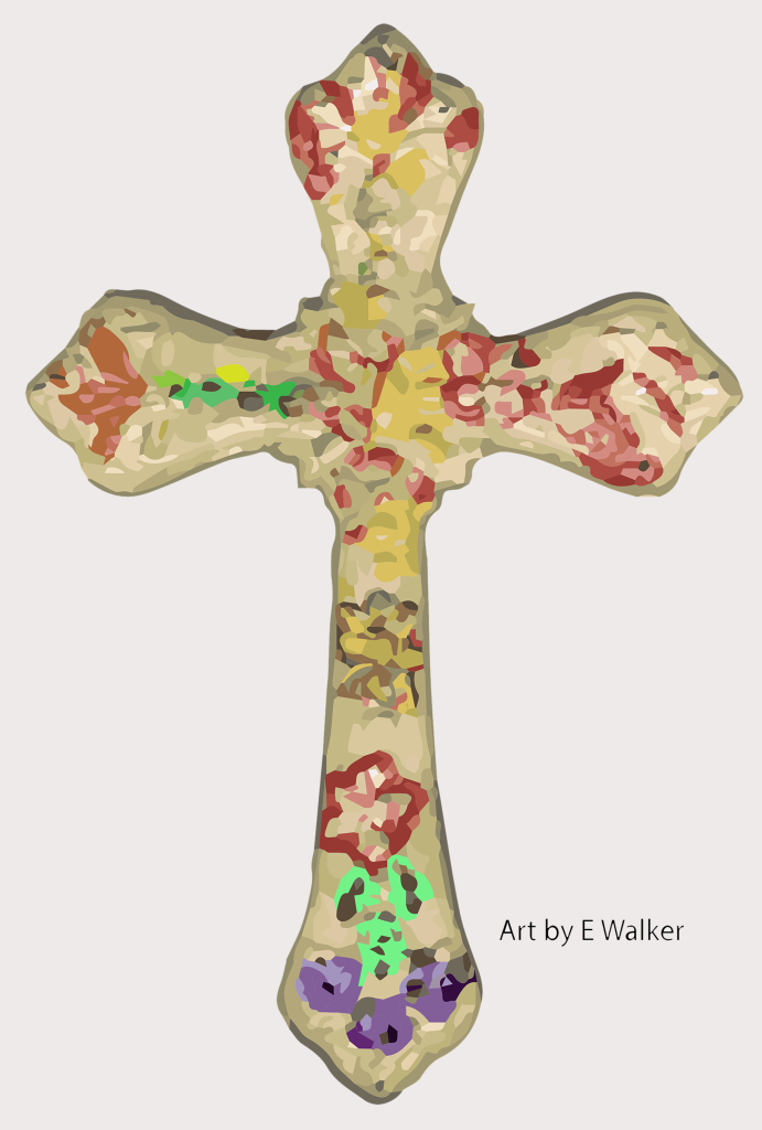Cross Antique 005 Printable Hand Painted Colorful Png Acrylic Cross Antique Colorful Abstract Wall Decoration. Colors: yellow, red, purple, peach, brown, green, pink. Format: PNG ..