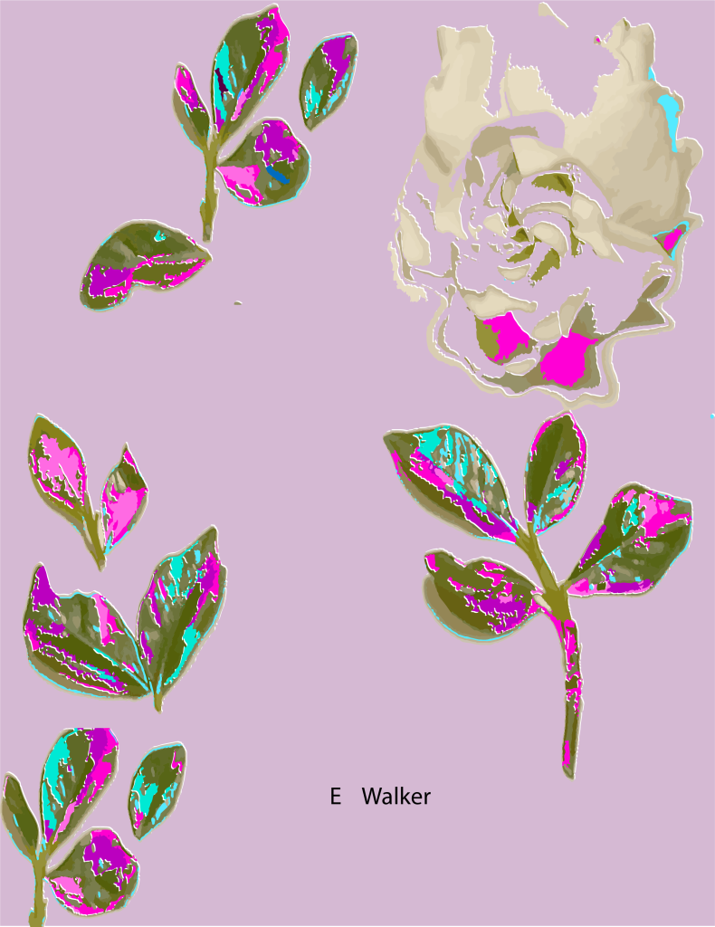 Gardenia 003 Colorful Flower -Playful floral wall art decoration. Green & Pink artbyewalker