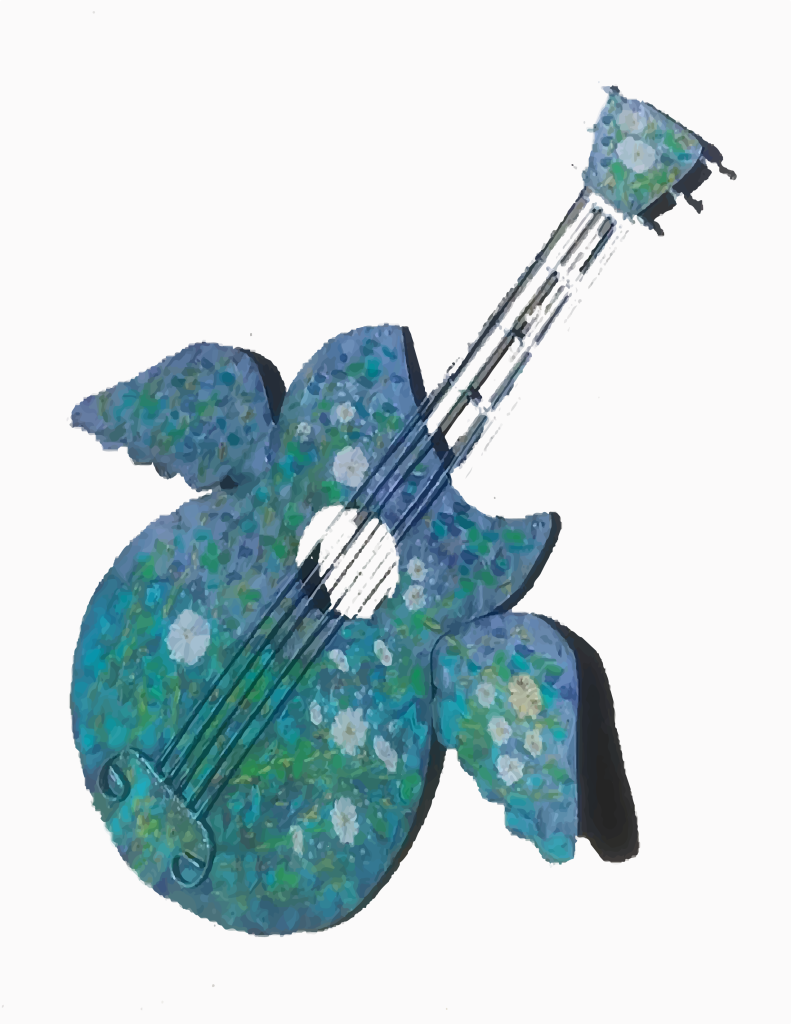 Guitar 001 Hand Painted -Digital Printable -Art Decoration, Daises, Leaves.